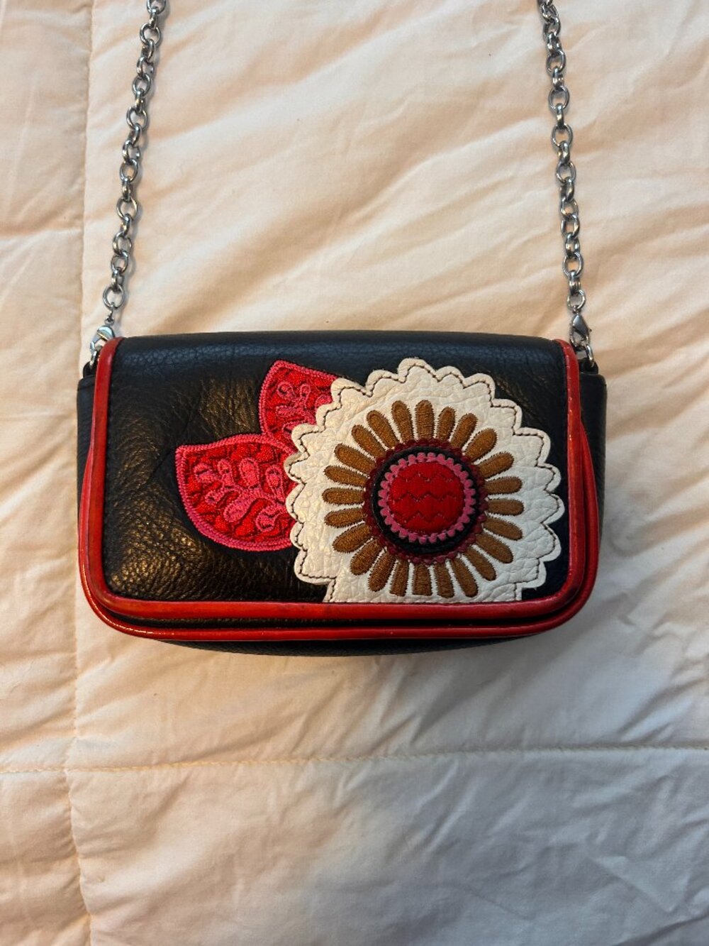 Brighton Black and Red Floral Gilly Flower Small Crossbody